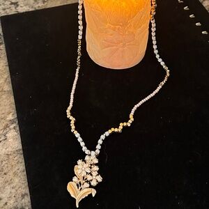 NEW PLUNDER Beaded, Metal Flower Accent Necklace
